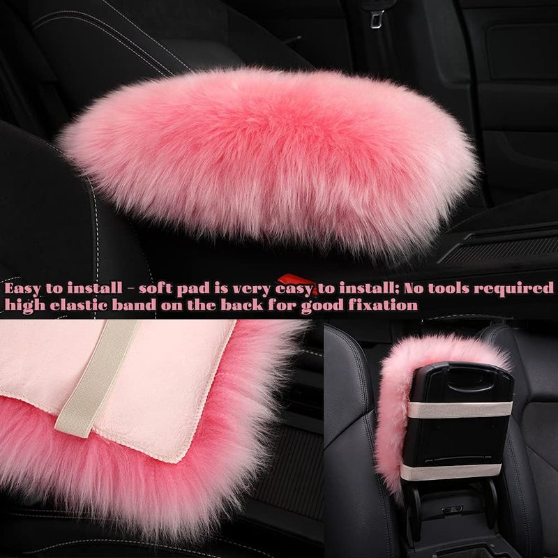 LLB Auto Center Console Cover Pad Universal Fit for SUV/Truck/Car, Genuine Sheepskin Wool Fur Car Armrest Seat Box Cover, Furry Fluffy Auto Armrest Cover Protector (Carbon Gray) - Image 4